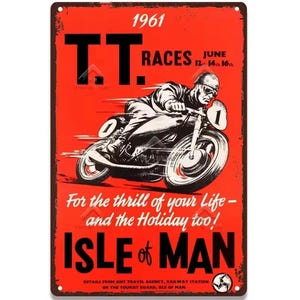 Man cave Motorsport 6 x 12 inch metal signs Isle of Man TT, Manx GP, British super bike, motorbike.