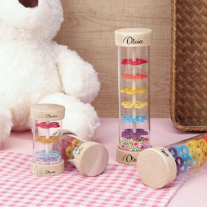 Engraved Children&#39;s Musical Rain Tube–Sensory Toy,Custom Name Baby Gift,Montessori Music Toy,Rainbow Rainmaker Toys,Rattle Acoustic Toy