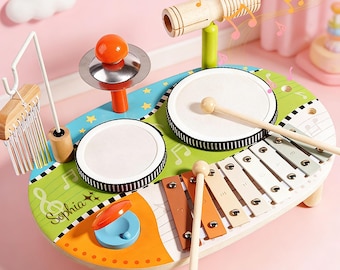 Aangepaste pianotrommel, montessori-muziekinstrumentenset, aangepaste naam muziekspeelgoed, regenboog xylofoon cadeau, kerstcadeau, peutermuziekspeelset
