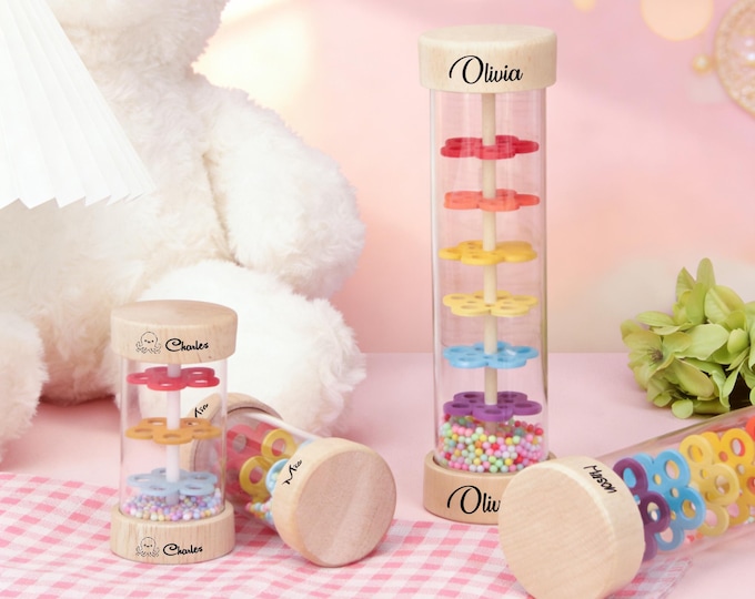 Engraved Children's Musical Rain Tube–Sensory Toy,Custom Name Baby Gift,Montessori Music Toy,Rainbow Rainmaker Toys,Rattle Acoustic Toy