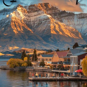 Atardecer en Queenstown: arte mural escénico de Nueva Zelanda