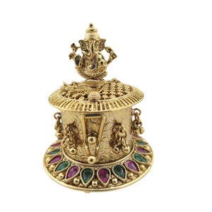Indian wedding Gift Lord Ganesha Style Gold Plated Sindoor Dabbies Kumkum Box wedding Gift Jewelry Sindoor dibbi Ganesha Kumkum Box