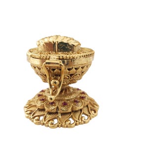 Indian wedding Gift | Gold Plated Sindoor Dabbies | wedding Gift | Sindoor Dani | Return Gift | Handmade Brass Laxmi Ji Sindoor Dabbi