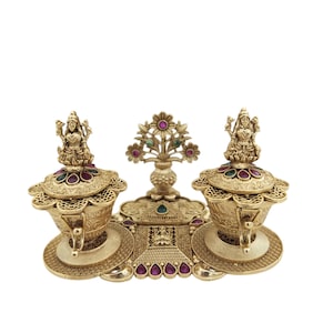 Dual kumkum box God Lakshmi Design Dual Sindoor Dabbi Gold Plated Sindoor Dibbies Kumkum Box wedding Return Gift Jewelry