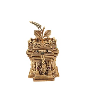 Indian wedding Gift Tulsi Style Gold Plated Brass Sindoor Dibbies, Brass Kumkum Box wedding Return Gift Tulsi Kumkum Box