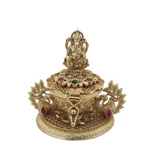 Indian Return Gift God Ganesha Style Gold Plated Sindoor Dabbies Kumkum Box wedding Gift Jewelry Ganeshji Sindoor dabbi