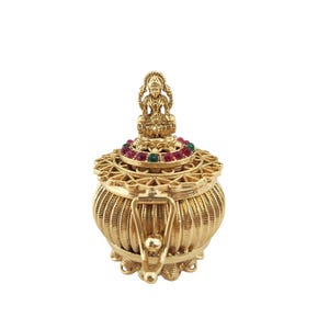 Indian wedding Traditional Gift God Laxmi Style Gold Plated Sindoor Dabbies Kumkum Box wedding Gift Jewelry Laxmi Sindoor dabbi
