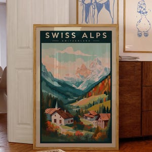 Swiss Mountain Poster - Vintage Alps Wall Art, Scenic Nature Decor, Gift for Travel Enthusiasts, Swiss Alps Travel Landscape Art