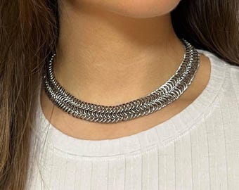 Chainmail Necklace: Chunky Choker in Gothic & Punk style in Stainless Steel