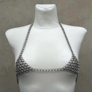 Chainmail bikini top in stainless steel MINI | Handmade metal halter bra | Festival outfit in castle core | Silver chain bralette