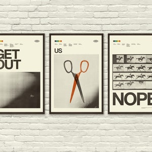 JORDAN PEELE Inspired Poster Series, Get Out, Us, Nope Art Print - Minimalist, Helvetica, Mid-Century Modern, Black and White