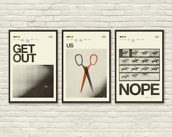 JORDAN PEELE Inspired Poster Series, Get Out, Us, Nope Art Print - 12 x 18 Minimalist, Helvetica, Mid-Century Modern, Black and White