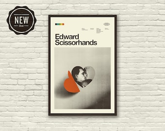 EDWARD SCISSORHANDS geïnspireerde poster - minimalistisch, Tim Burton, midden van de eeuw modern, hart, liefde, zwart-wit, Zwitsers