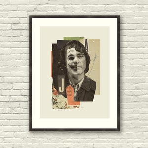 JOKER Art Print Collage Poster, Carta tagliata, Joaquin Phoenix, 18x24 Litografia Art Print, MidCentury Modern, Svizzera, Helvetica