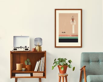 BILL MURRAY - Wes Anderson Poster, Rushmore, Herman's High Dive, Lithograph Art Print, Mid-Century Modern, Coral, Vintage