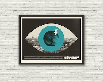 THE ODYSSEY Christopher Nolan Inspired Art Print Movie Poster - Minimalist, Sea, Mid Century Modern, Nautical, Eye, Black and White