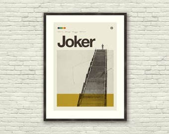 JOKER Art Print Poster, Stairs, Joaquin Phoenix, 20x28 Lithograph Art Print, MidCentury Modern, Swiss, Helvetica