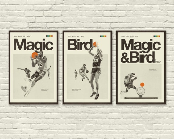 MAGIC Johnson & Larry BIRD Inspired Poster Series, Art Print Minimaliste,  Helvetica, Mid-Century Modern, Noir et Blanc, Bureau -  France