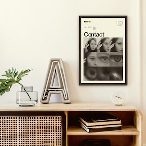 CONTACT Movie Poster, Jodie Foster, Art Print - Minimalist, Helvetica, Mid-Century Modern, Swiss, Space, Office