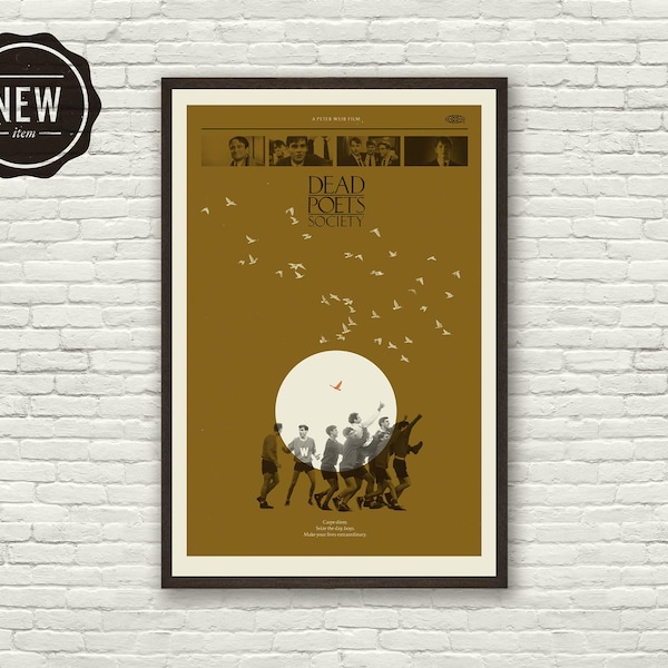 DEAD POETS SOCIETY, Robin Williams Inspired Poster, Mid-Century Modern, Art Print, Gold, Preppy, Vintage