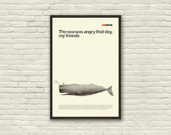 Op SEINFELD geïnspireerde poster, Walvis, Art Print - minimalistisch, Helvetica, midden van de eeuw modern, zwart-wit, Zwitsers, poster, nautisch