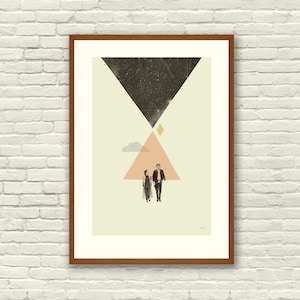 THE EMPIRE ABSTRACT - Star Wars, Leia & Han Inspired Poster - MidCentury Modern Art Print Series, cut paper collage, shapes, salmon