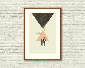 THE EMPIRE ABSTRACT - Star Wars, Leia & Han Inspired Poster - MidCentury Modern Art Print Series, cut paper collage, shapes, salmon