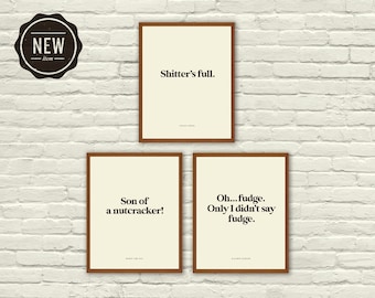 CHRISTMAS Movie Quotes Inspired Prints, Christmas Vacation, Elf, A Christmas Story, 8 x 10, Mid-Century Modern, Black and white, Swiss