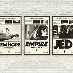 Serie de pósteres de películas inspirados en STAR WARS, impresiones artísticas, minimalistas, de estilo moderno de mediados de siglo, vintage, en blanco y negro