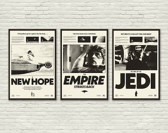 STAR WARS Inspired, Art Print Movie Poster Series - Minimalist, Mid Century Modern, Vintage Style, Black and White