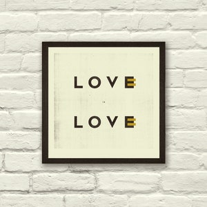Amor, Igualdade, Impressão artística, pôster, &#39;LOVE IS LOVE&#39;, Tipografia, Design gráfico, Preto e dourado