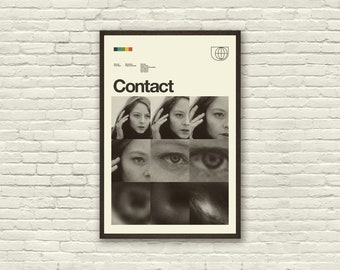 CONTACT Movie Poster, Jodie Foster, Art Print - Minimalist, Helvetica, Mid-Century Modern, Swiss, Space, Office
