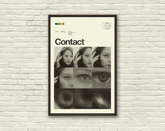 CONTACT Movie Poster, Jodie Foster, Art Print - Minimalist, Helvetica, Mid-Century Modern, Swiss, Space, Office