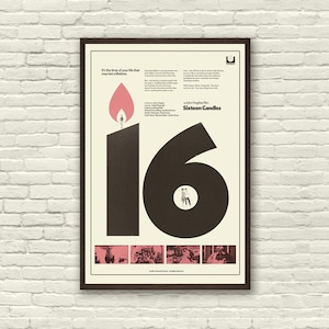 SIXTEEN CANDLES, John Hughes Inspired Poster, Art Print - Pink, Black White, Molly Ringwald