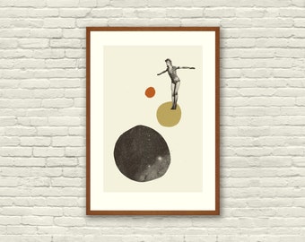 Poster astratto ispirato a David Bowie, stampa artistica - Forme astratte minimaliste, collage, carta ritagliata, oro, belle arti