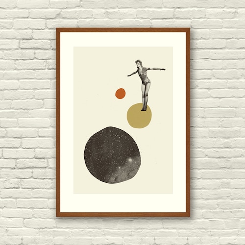 Affiche abstraite inspirée de DAVID BOWIE, impression d'art - formes minimalistes abstraites, collage, papier découpé, or, beaux-arts