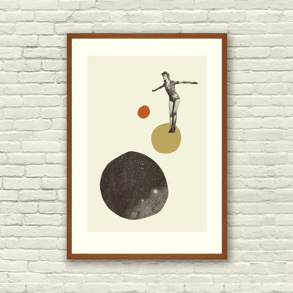 DAVID BOWIE Inspired Abstract Poster, Art Print - Abstract Minimalist Shapes, Collage, Cut Paper, Gold, Fine Art