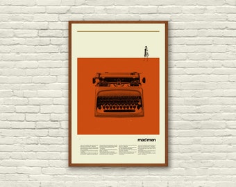 Mad Men Typewriter Inspired Poster, Art Prints, New York, Mid-Century, Office