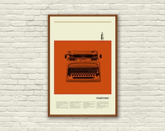 Mad Men Typewriter Inspired Poster, Art Prints, New York, Mid-Century, Office