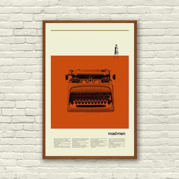 Mad Men Typewriter Inspired Poster, Art Prints, New York, Mid-Century, Office