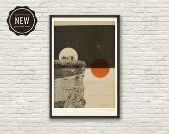 Poster del film ispirato a STAR WARS "Una nuova speranza" - Minimalista, moderno di metà secolo, collage, vintage, spazio, rosso-arancio, turchese