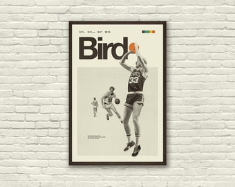 LARRY BIRD Inspired Poster, Art Print - Minimalist, Helvetica, Mid-Century Modern, Black and White, Orange, Swiss, Poster, Office