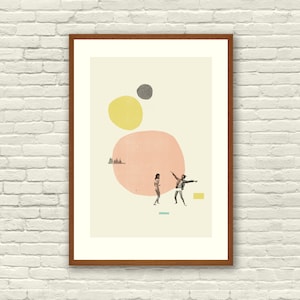 MOONRISE KINGDOM Wes Anderson Inspired Poster, Art Print Abstract Minimalist Shapes, Collage, Cut Paper, Mustard, Salmon, Fine Art image 1