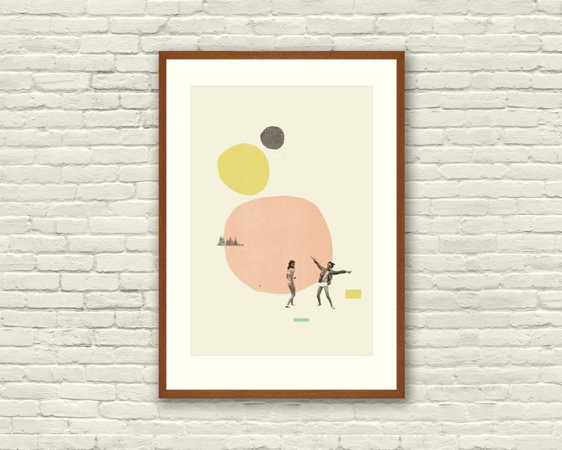 MOONRISE KINGDOM Wes Anderson Inspired Poster, Art Print Abstract Minimalist Shapes, Collage, Cut Paper, Mustard, Salmon, Fine Art image 1