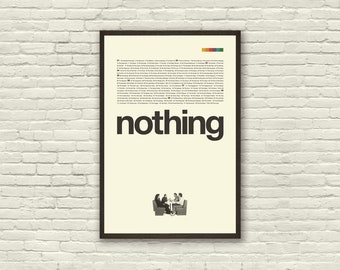 Op SEINFELD geïnspireerde poster, niets, kunstafdruk - minimalistisch, Helvetica, midden van de eeuw modern, zwart-wit, Zwitsers, poster, kantoor