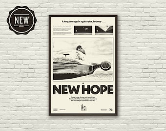 STAR WARS inspiriert Eine neue Hoffnung Kunstdruck Film Poster - Minimalistisch, Mid Century Modern, Vintage Stil, Retro Zuhause, schwarz und weiß
