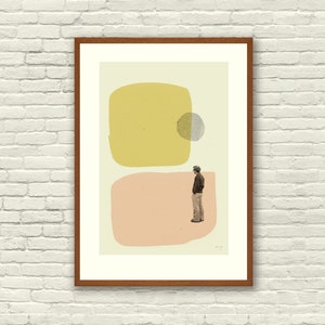 LOVE in THE ABSTRACT - Annie Hall Inspired Poster - Mid Century Modern, cut paper collage, shapes, vintage, retro, mustard, salmon