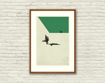 INSIDE LLEWYN DAVIS - Coen Brothers Inspired Poster, Art Print - Abstract Minimalist Shapes, Collage, Cut Paper, Green, Fine Art