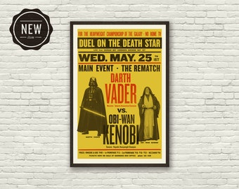 VADER Vs KENOBI, Star Wars Inspired, Vintage Boxing Fight Poster