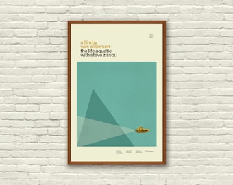 Póster inspirado en LA VIDA ACUÁTICA, impresión artística de la película: minimalista, náutico, triangular, estilo Hollywood Regency, vintage, retro.